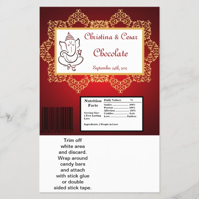 Hershey's Large Bar Wrapper Lord Ganesha/Hindu Red (Front)