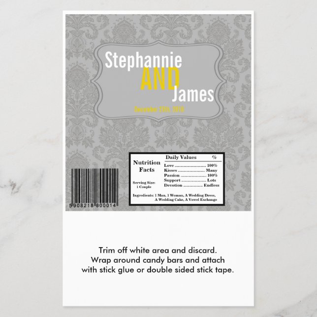 Hershey's Large Bar Wrapper Modern Grey Damask Lac (Front)