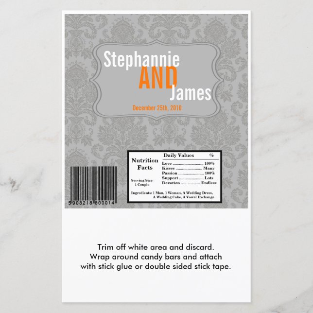 Hershey's Large Bar Wrapper Modern Grey Damask Lac (Front)