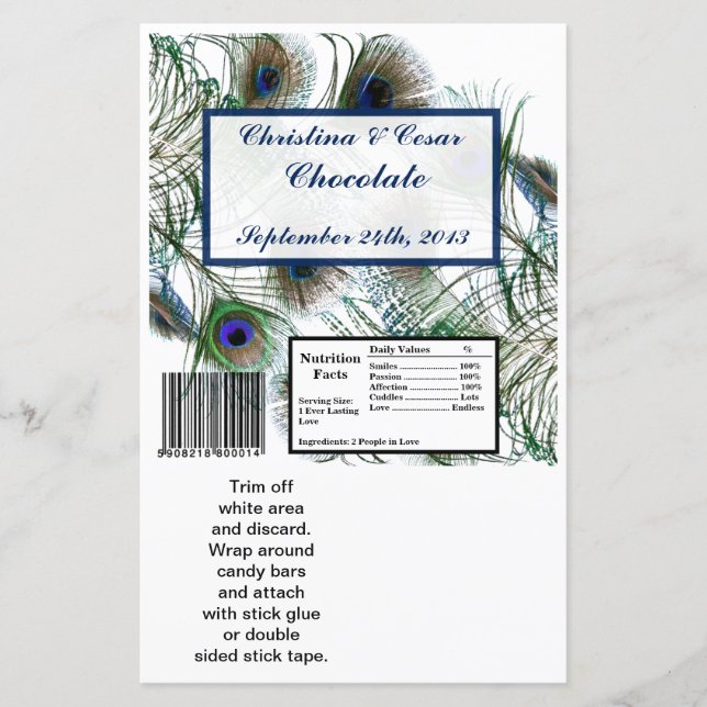 Hershey's Large Bar Wrapper Peacock Feathers Blue (Front)
