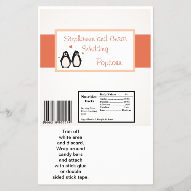 Hershey's Large Bar Wrapper Penguin Love/Hearts (Front)