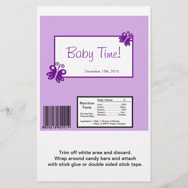 Hershey's Large Bar Wrapper Purple Butterfly (Front)