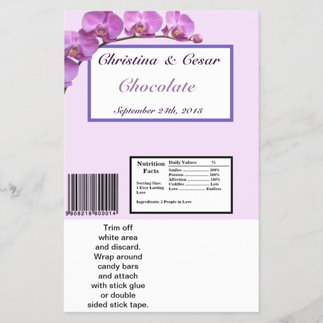 Hershey's Large Bar Wrapper Purple Orchids on Stem (Front)