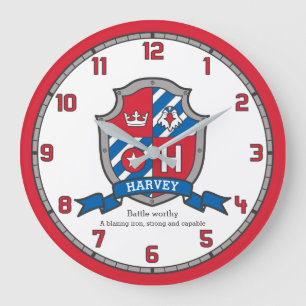 Hervey boys name meaning heraldry shield bird large clock