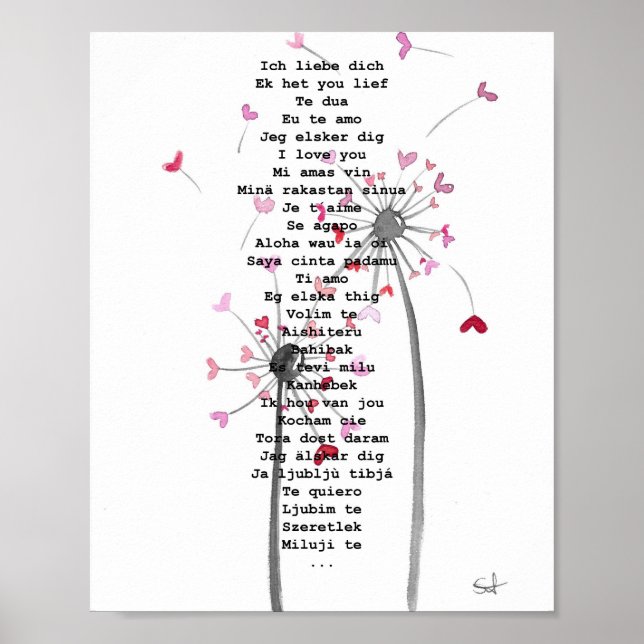 Herz Geschenk Liebe Kunst Pusteblume Hochzeit Poster (Front)