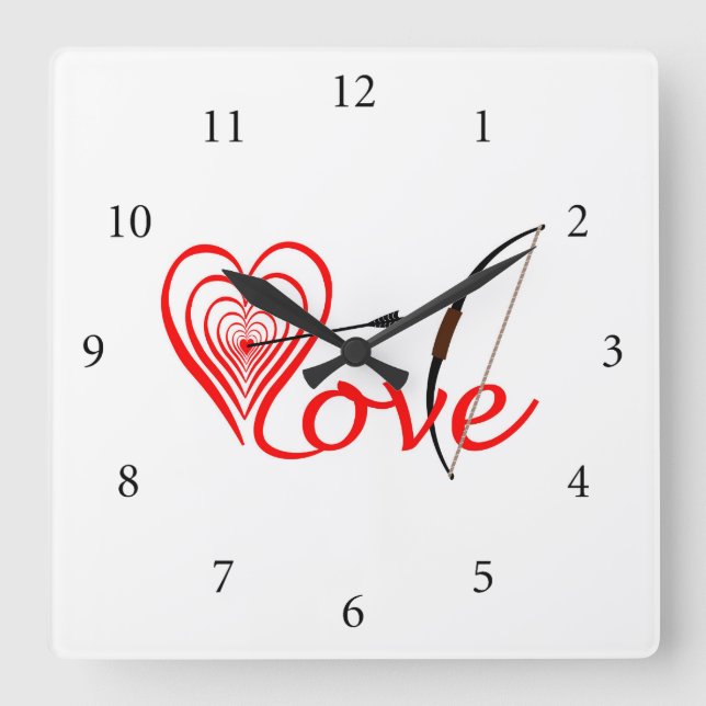 Herz Liebe Dartscheibe mit Pfeil und Bogen Square Wall Clock (Front)
