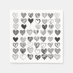 Herzen in Schwarz-Weiß Napkin