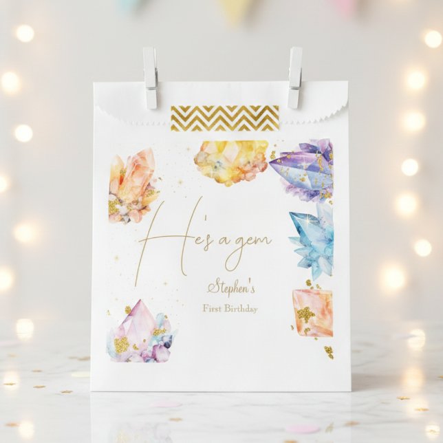 He's a Gem Birthday Crystals Boy's watercolor Favour Bag (Creator Uploaded)