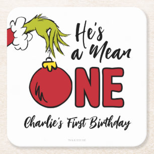He's a Mean One Grinch Birthday Square Paper Coaster