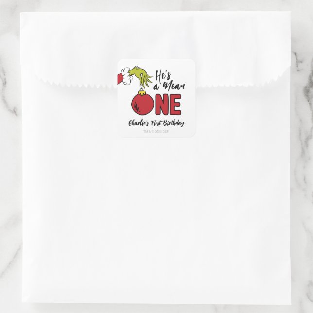 He's a Mean One | Grinch Birthday Square Sticker (Bag)
