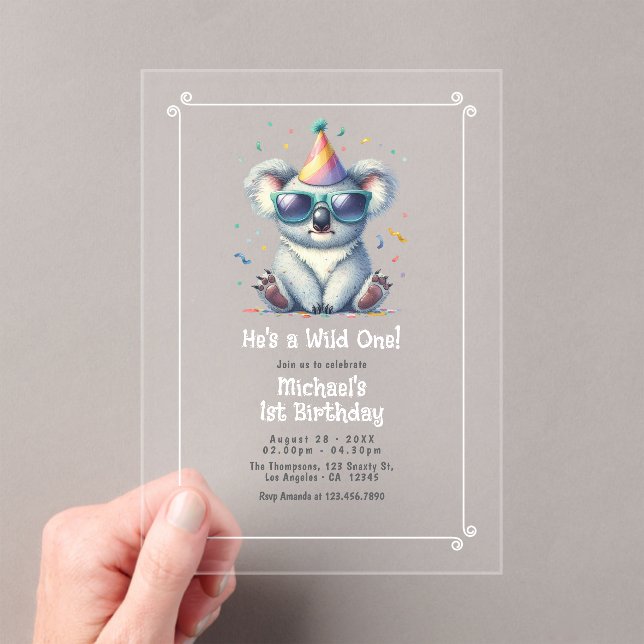 He's a Wild One 1st Birthday Acrylic Invitations (Insitu (Handheld))