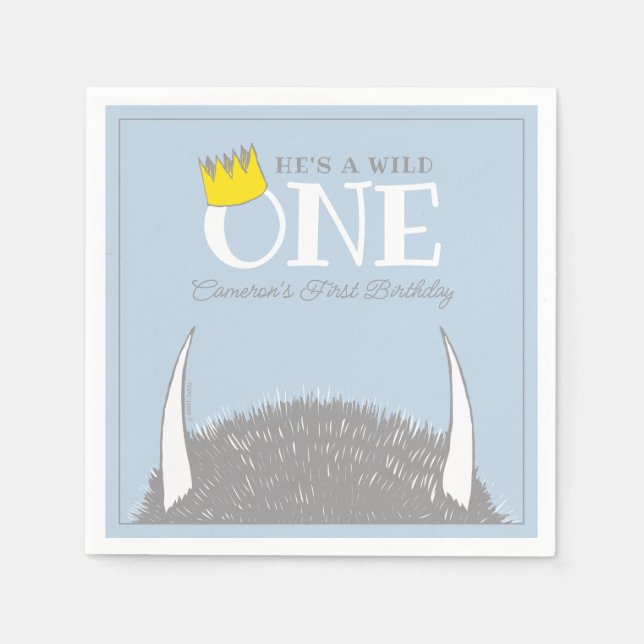 He's a Wild One - 1st Birthday Crown Blue Napkin (Front)