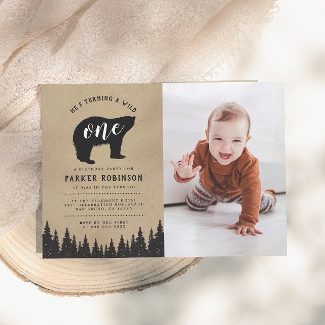 He's A Wild One | Rustic First Birthday Photo Invitation (Creator Uploaded)
