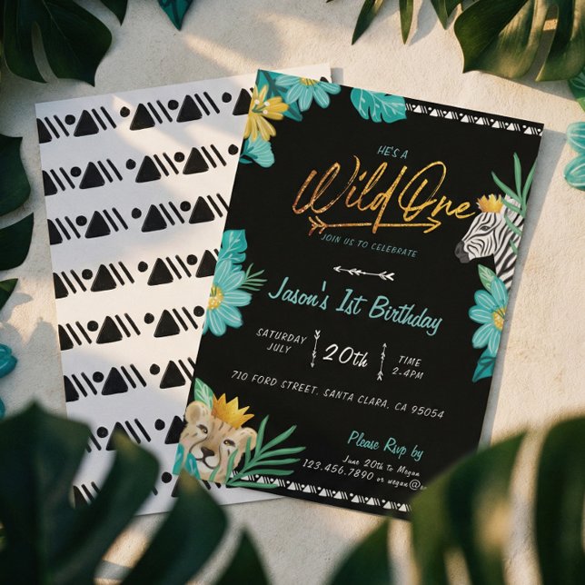 He's A Wild One Tropical Jungle Tribal Birthday Invitation (He's A Wild One Tropical Jungle Tribal Birthday Invitation)