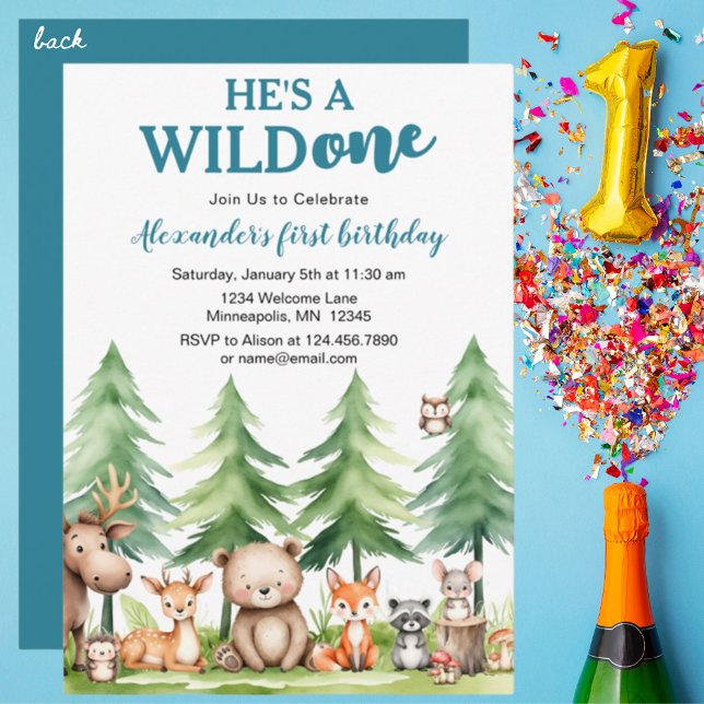 He's a wild one - Woodland Animals 1st Birthday Invitation (Creator Uploaded)