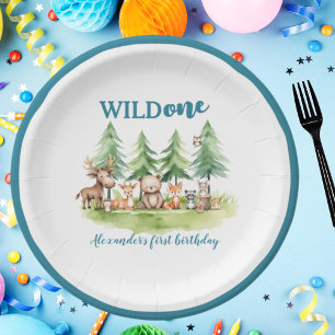 He's a wild one - Woodland Animals 1st Birthday Paper Plate