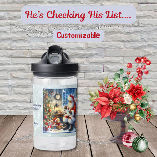 He's Checking His List Water Bottle