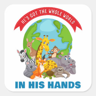He's Got The Whole World in His Hands – Faith Kids Square Sticker