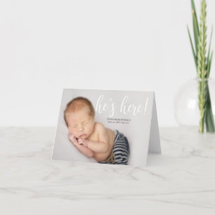He's Here Photo Birth Announcement Folded Card