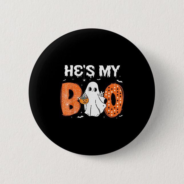 He's My Boo Matching Halloween Couples She's My Bo 6 Cm Round Badge (Front)