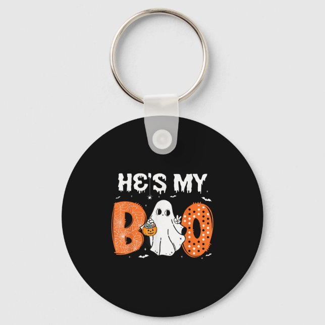He's My Boo Matching Halloween Couples She's My Bo Key Ring (Front)