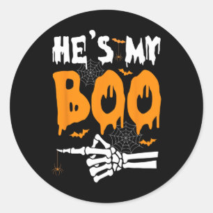 He's My Boo Skeleton Halloween Matching Couples Classic Round Sticker