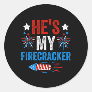 He's My Firecracker His And Hers 4th Of July Coupl Classic Round Sticker
