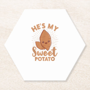 He's My Sweet Potato I Yam Thanksgiving Couple Mat Paper Coaster