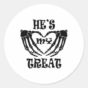 He's My Treat Skeleton Hand Funny Halloween Costum Classic Round Sticker