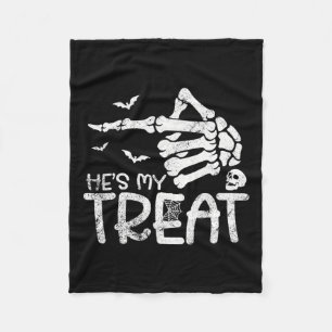 He's My Treat Skeleton Hand Funny Halloween Costum Fleece Blanket