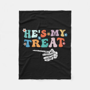 He's My Treat Skeleton Hand Halloween Couples Fleece Blanket