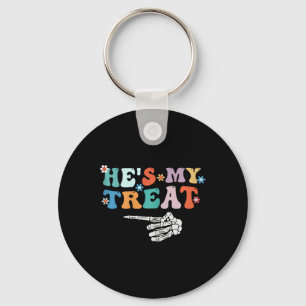 He's My Treat Skeleton Hand Halloween Couples  Key Ring