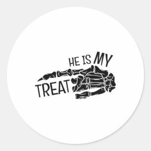 He's My Treat Skeleton Hand Halloween Funny Couple Classic Round Sticker