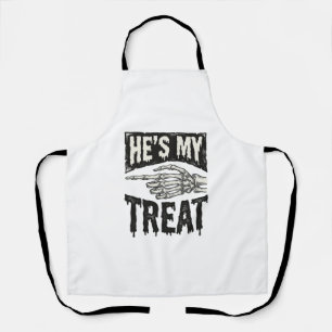 He's My Treat Skeleton Hand Halloween Shirt Design Apron