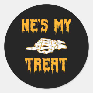 He's My Treat Skeleton Matching Couple Halloween C Classic Round Sticker