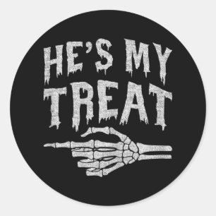 Hes My Treat Skeleton Matching Couple Halloween Co Classic Round Sticker