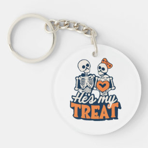 Hes My Treat Skeleton Matching Couple Halloween  Key Ring