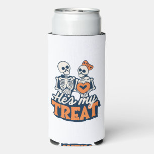 Hes My Treat Skeleton Matching Couple Halloween Seltzer Can Cooler