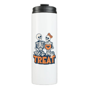 Hes My Treat Skeleton Matching Couple Halloween Thermal Tumbler