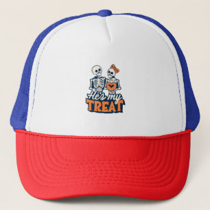 Hes My Treat Skeleton Matching Couple Halloween Trucker Hat