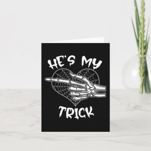 He's My Trick Fun Halloween Matching Couple Girlfr Card