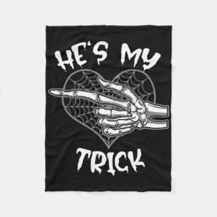 He's My Trick Fun Halloween Matching Couple Girlfr Fleece Blanket