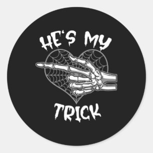 He's My Trick Funny Halloween Matching Couple Girl Classic Round Sticker