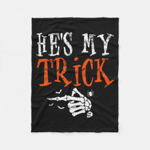 He's My Trick Halloween Matching Couple Funny Girl Fleece Blanket