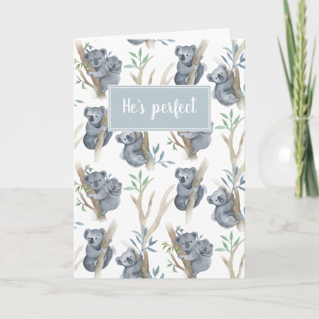 He's Perfect Baby Boy Koala Congratulations Card (Front)