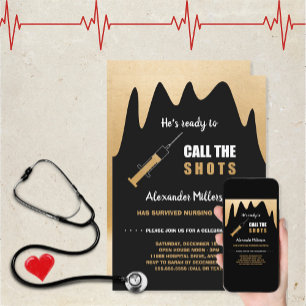 He's Ready to Call the Shots nurse graduation Invitation