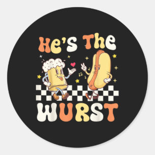 Hes The Wurst Retro Sausage Beer Gift For Party Classic Round Sticker