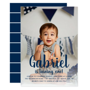 He's Turning One | Navy Boy's First Birthday Invitation
