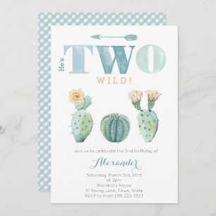 He's TWO wild  2nd birthday cactus party for bpy Invitation