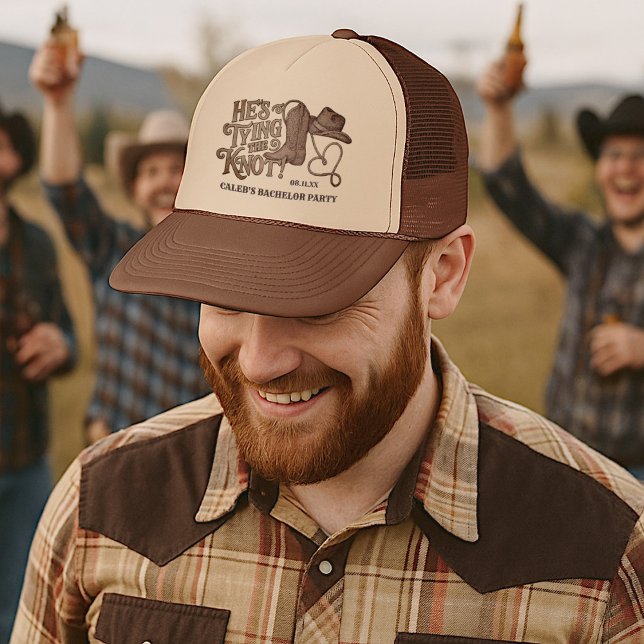 He's Tying the Knot Bachelor Party Western Themed Trucker Hat (Creator Uploaded)